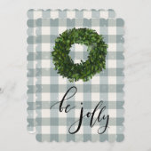 Groene geruite gingham kerst sneeuwkrans feestdagenkaart (Voorkant / Achterkant)
