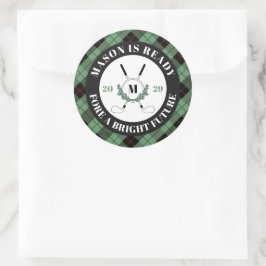 Groene geruite golf thema afstudeer sticker