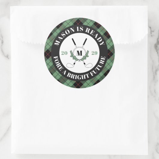 Groene geruite golf thema afstudeer sticker (Tas)