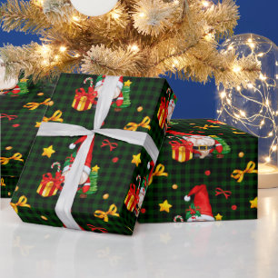 Groene geruite kabouter Sinterklaas Cadeaupapier