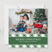 Groene geruite kerst plat kerstkaart (Voorkant)