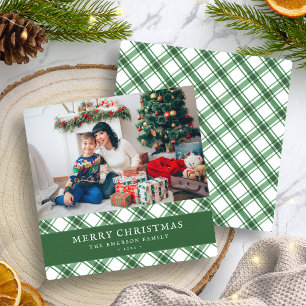 Groene geruite kerst plat kerstkaart