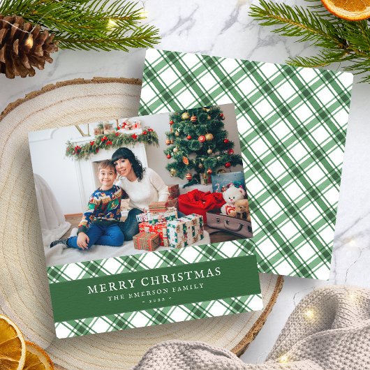 Groene geruite kerst plat kerstkaart