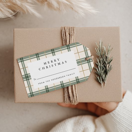 Groene geruite kerstcadeaukaartjes cadeaulabel