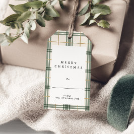 Groene geruite kerstcadeautags cadeaulabel