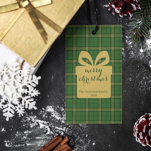 Groene geruite kerstfeestelijke patroon -  cadeaulabel