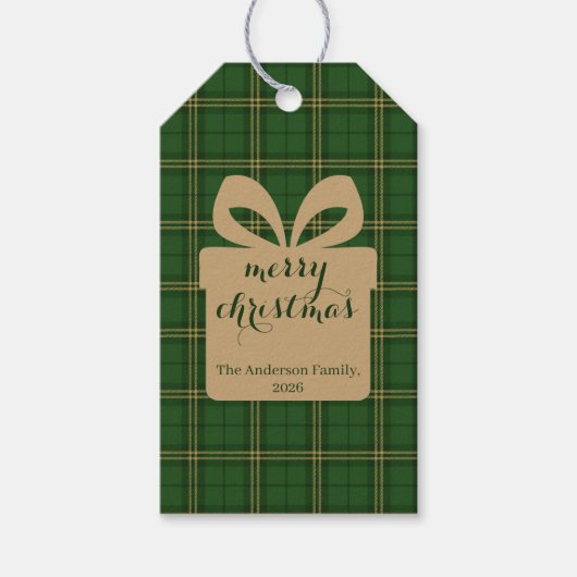 Groene geruite kerstfestieve patroon -  cadeaulabel (Voorkant)