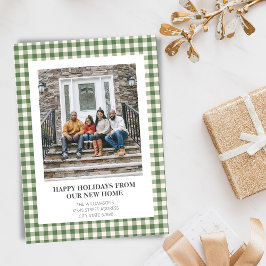 Groene geruite kerstfoto van nieuw huis feestdagenkaart