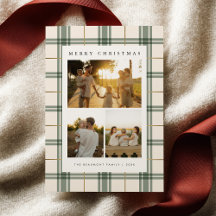 Groene geruite kerstkaart met foto