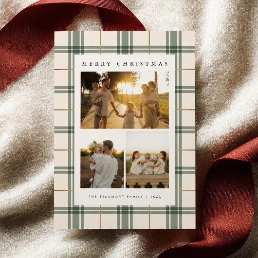 Groene geruite kerstkaart met foto