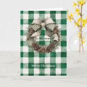 Groene geruite kerstkrans kaart (Gele Bloem)