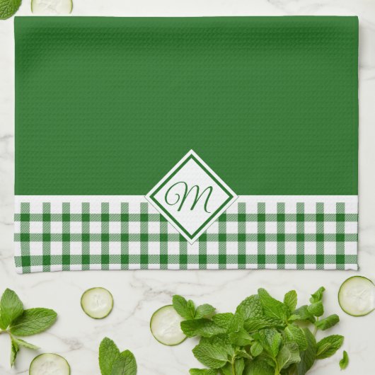 Groene geruite keukenhanddoek met monogram (Gevouwen)