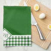 Groene geruite keukenhanddoek met monogram (Quarter Fold)