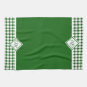 Groene geruite keukenhanddoek met monogram (Horizontaal)