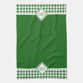 Groene geruite keukenhanddoek met monogram (Verticaal)