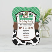 Groene geruite koeienhuid cowboy verjaardagsuitnod kaart (Staand voorkant)