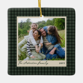 Groene geruite lijst eenvoudige foto Kerstmis Keramisch Ornament