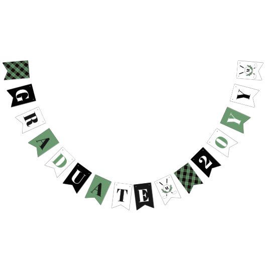 Groene geruite monogram golf thema afstudeerfeest vlaggetjes (Alle)