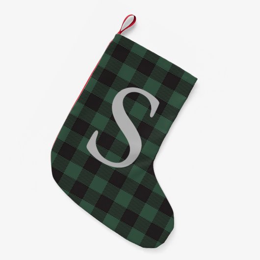 Groene geruite monogram klassieke Holiday Rustic Kleine Kerstsok (Voorkant (Hangend))