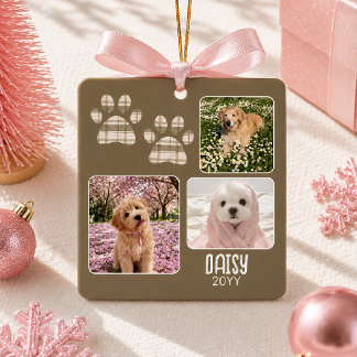 Groene geruite poot hond foto collage aandenken keramisch ornament