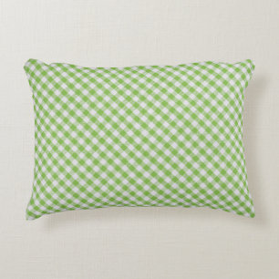 Groene geruite stof: close-up textuur. accent kussen