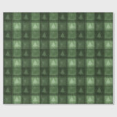Groene Geruite Stof Met Kerstbomen Kerstmis Cadeaupapier (Vlak)