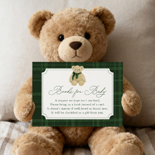 Groene geruite teddybeer boekverzoek informatiekaartje