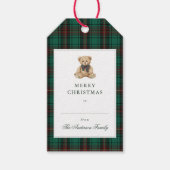 Groene geruite teddybeer kerstfeest cadeaulabel (Voorkant)