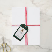 Groene geruite teddybeer kerstfeest cadeaulabel (Met Touw)