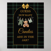 Groene geruite teddybeer Raad hoeveel snoepjes spe Poster (Voorkant)