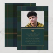 Groene geruite uitnodiging voor afstudeer aankondi (Voorkant / Achterkant)