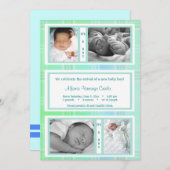 Groene geruite viervoudige foto geboorteaankondigi aankondiging (Voorkant / Achterkant)