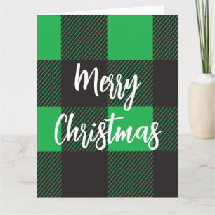 Groene geruite vrolijk kerstfeest kaart