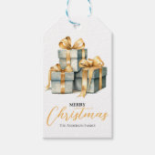Groene geschenkdozen met gouden lint cadeau label cadeaulabel (Voorkant)