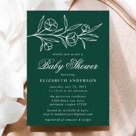Groene Geschetste Bloemen Baby Shower Kaart