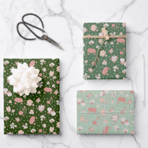 Groene Geschetste Bloemen Inpakpapier Vel