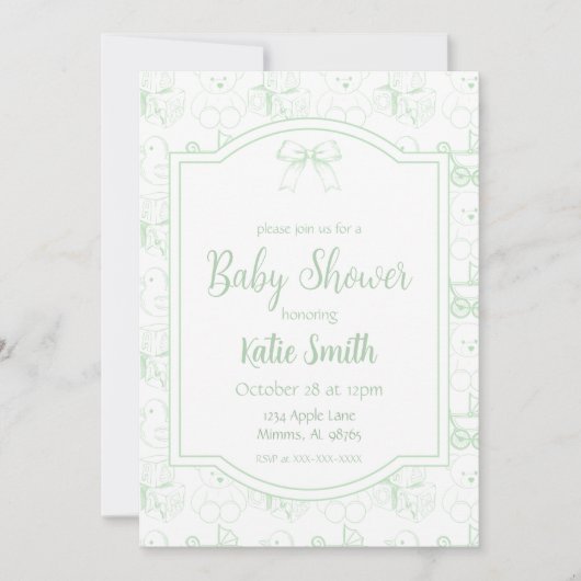 Groene Geslachtsneutrale Babyshower Uitnodiging (Voorkant)