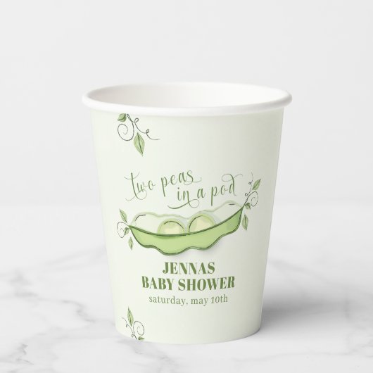 Groene geslachtsneutrale twee erwten in een pod papieren bekers (Achterkant)