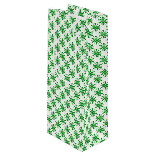 Groene gestippelde sterren op wit wijn cadeautas (Voorkant Gekanteld)