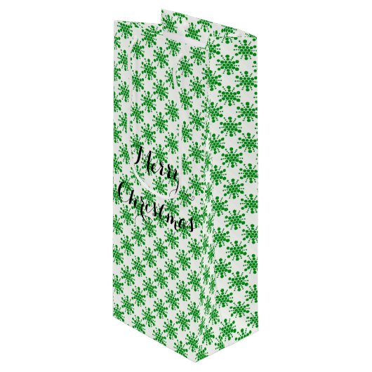 Groene gestippelde sterren op wit wijn cadeautas (Voorkant Gekanteld)