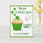 Groene gestreepte Cupcake Kaart (Gele Bloem)
