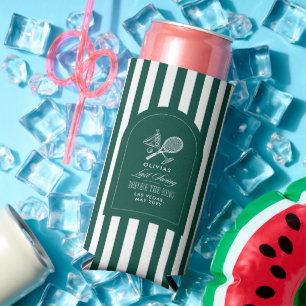 Groene gestreepte elegante tennis bachelorette seltzer blikjeskoeler