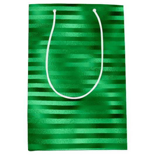 Groene gestreepte folie medium cadeauzakje (Voorkant)