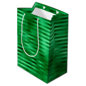 Groene gestreepte folie medium cadeauzakje (Achterkant Gekanteld)