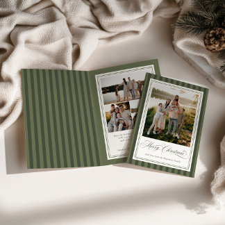 Groene gestreepte foto Kerstvakantiekaart opgevouw Feestdagen Kaart