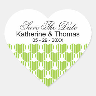Groene gestreepte harten sparen de datum Stickers
