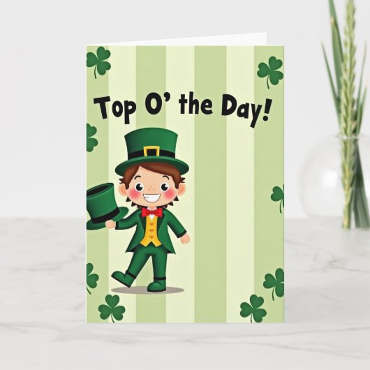 Groene Gestreepte Leprechaun Kaart (Voorkant)