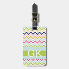 Groene gestreepte monogram bagage label
