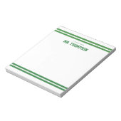 Groene Gestreepte Onderwijzeres School Notitieblok (Linkerzijde)
