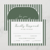 Groene gestreepte preppy cabana RSVP kaart (Voorkant / Achterkant)